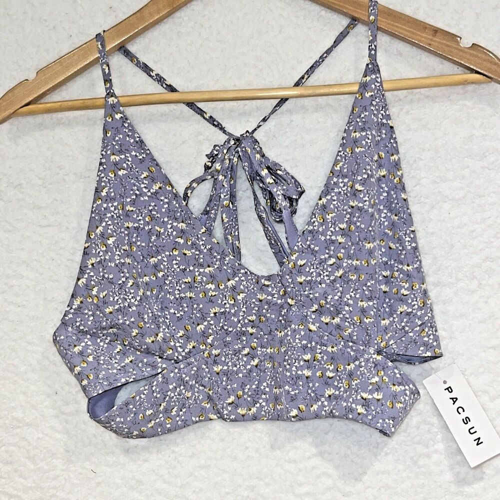 PACSUN L.A. HEARTS Purple Floral Spaghetti Strap Tie Around Waist Crop Top Med